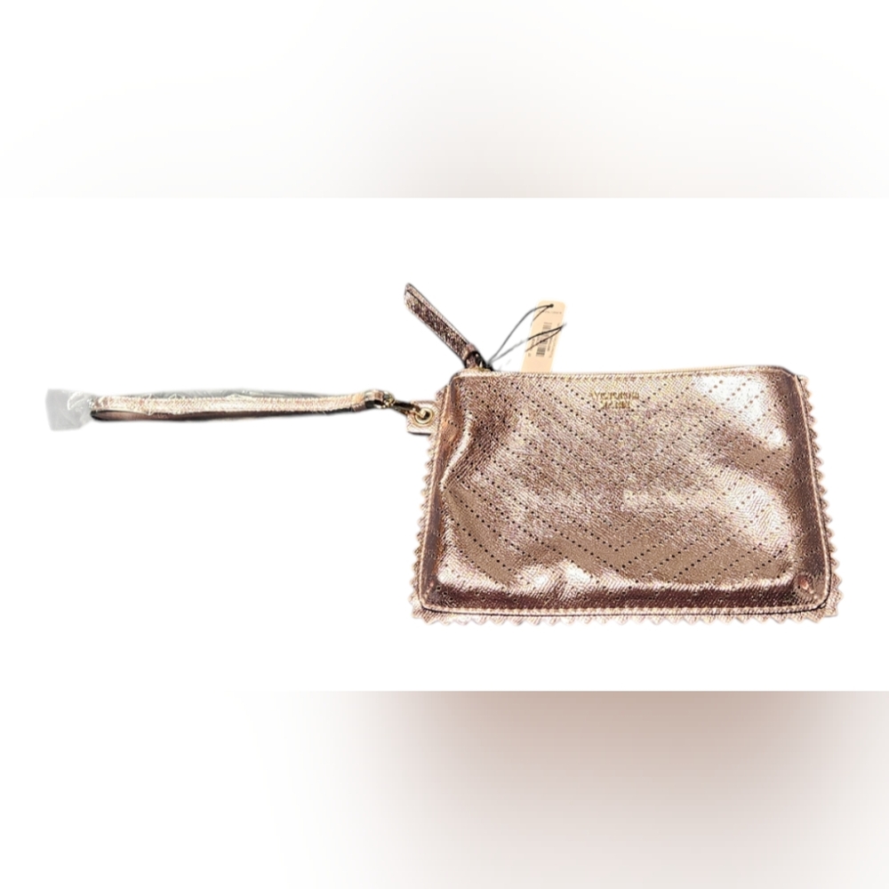 NWT Victoria's Secret Laser Cut Blush Rose Gold Metallic Clutch - Picture 2 of 6